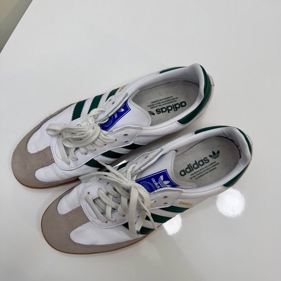 Men Adidas Samba White and Dark Green Shoes - Picture 2 of 5